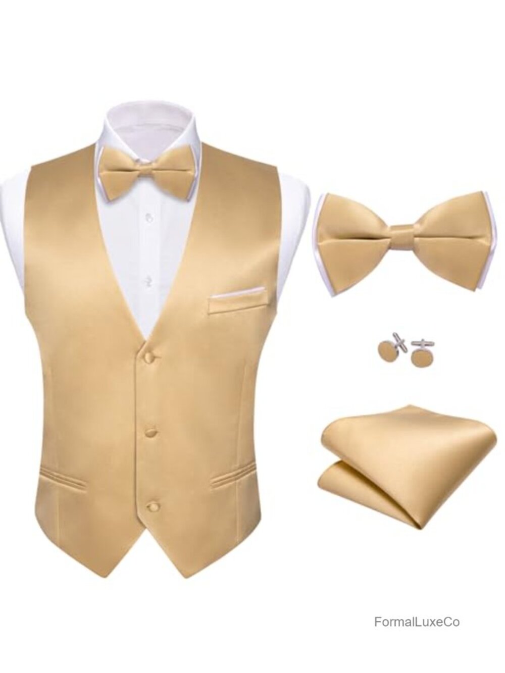 Men's Formal Suit Vest Bow Tie Set 4PCS Sleeveless Waistcoat